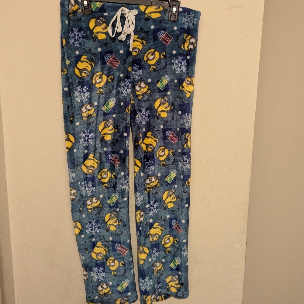 NWOT Minions Blue Christmas PJ Pants Drawstring Size Medium